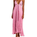 A.L.C. Angelina Pleated Maxi Dress Women's 10 Pink Deep V-Neck Adjustable Strap