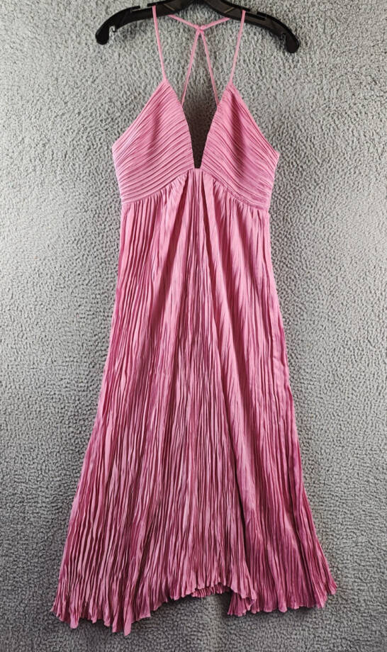 A.L.C. Angelina Pleated Maxi Dress Women's 10 Pink Deep V-Neck Adjustable Strap