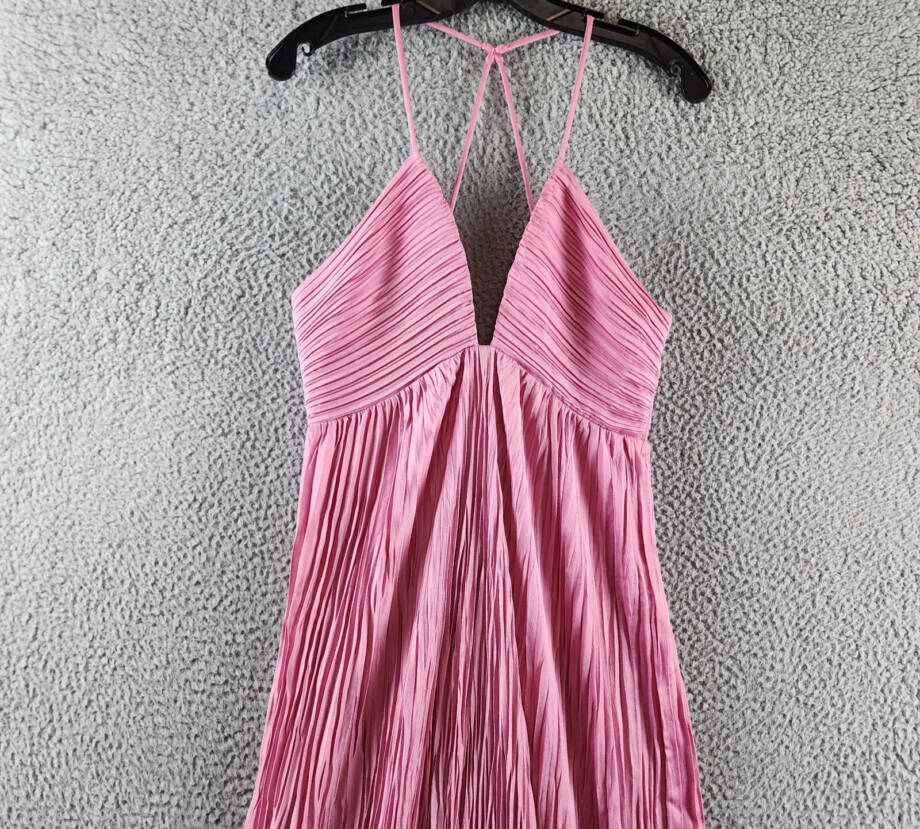 A.L.C. Angelina Pleated Maxi Dress Women's 10 Pink Deep V-Neck Adjustable Strap