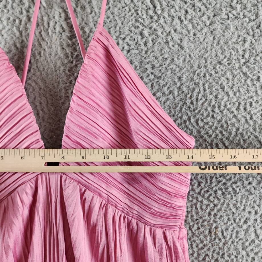 A.L.C. Angelina Pleated Maxi Dress Women's 10 Pink Deep V-Neck Adjustable Strap