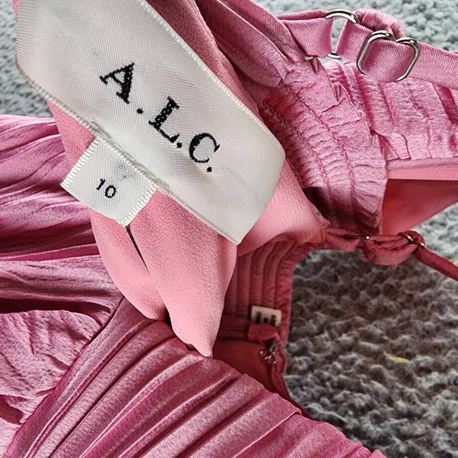 A.L.C. Angelina Pleated Maxi Dress Women's 10 Pink Deep V-Neck Adjustable Strap