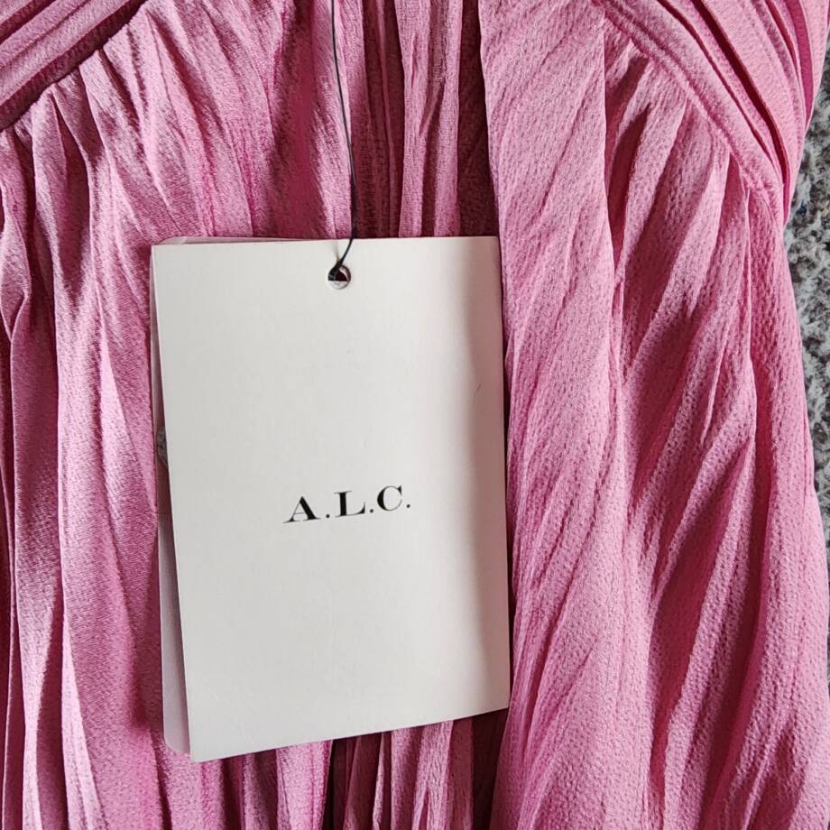 A.L.C. Angelina Pleated Maxi Dress Women's 10 Pink Deep V-Neck Adjustable Strap
