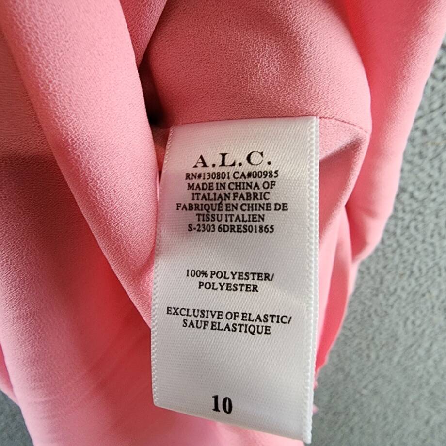 A.L.C. Angelina Pleated Maxi Dress Women's 10 Pink Deep V-Neck Adjustable Strap