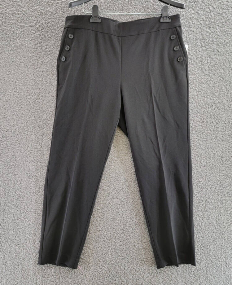 Bar III Plus Size Button-Detail Straight-Leg Pull-On Pants Women's 1X Black