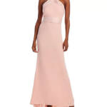 Eliza J Bow Back Halter Gown Women's 10 Blush Sleeveless Back Zip Closure