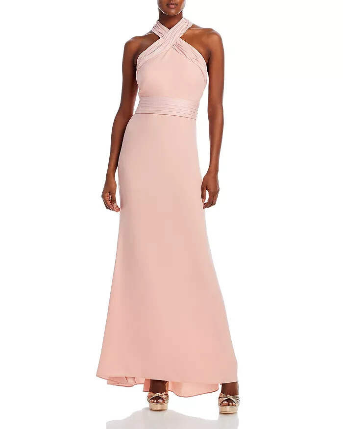 Eliza J Bow Back Halter Gown Women's 10 Blush Sleeveless Back Zip Closure