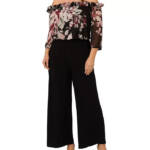 Adrianna Papell Plus Off-the-Shoulder Ruffle Jumpsuit Women's 16W Black Multi
