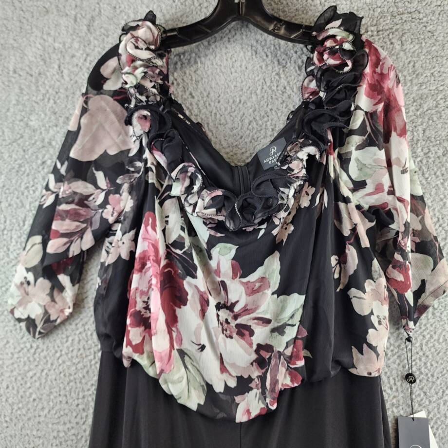 Adrianna Papell Plus Off-the-Shoulder Ruffle Jumpsuit Women's 16W Black Multi