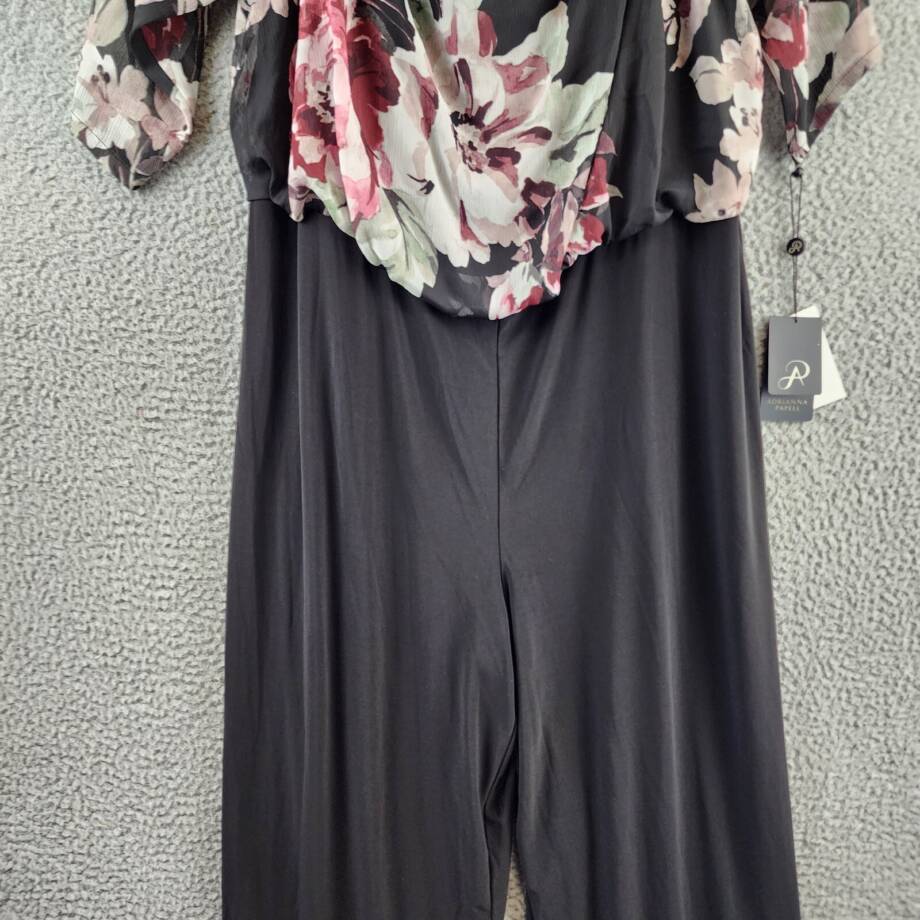 Adrianna Papell Plus Off-the-Shoulder Ruffle Jumpsuit Women's 16W Black Multi