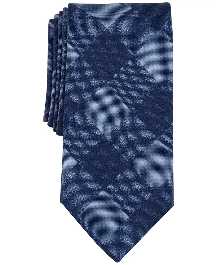 Michael Kors Maysen Check Tie Men's One Size Navy Classic Design Pointed Style