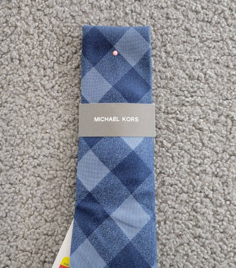 Michael Kors Maysen Check Tie Men's One Size Navy Classic Design Pointed Style