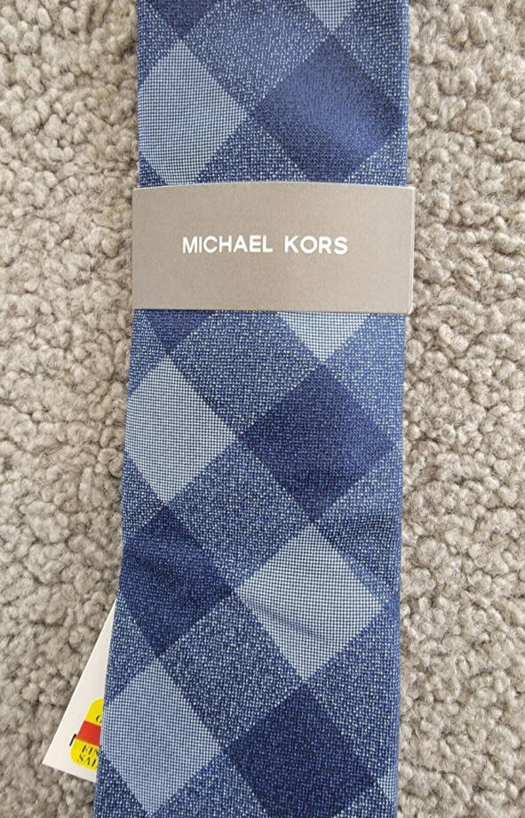 Michael Kors Maysen Check Tie Men's One Size Navy Classic Design Pointed Style