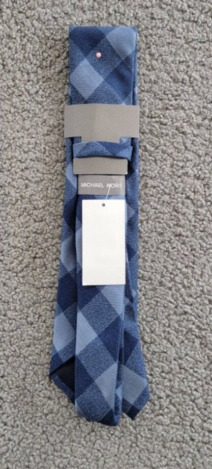 Michael Kors Maysen Check Tie Men's One Size Navy Classic Design Pointed Style