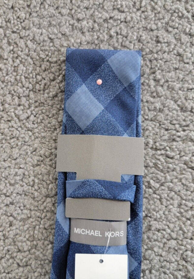 Michael Kors Maysen Check Tie Men's One Size Navy Classic Design Pointed Style