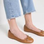 Sam Edelman Felicia Luxe Emblem Bow Ballet Flats Women's 5.5M Tan Leather SlipOn