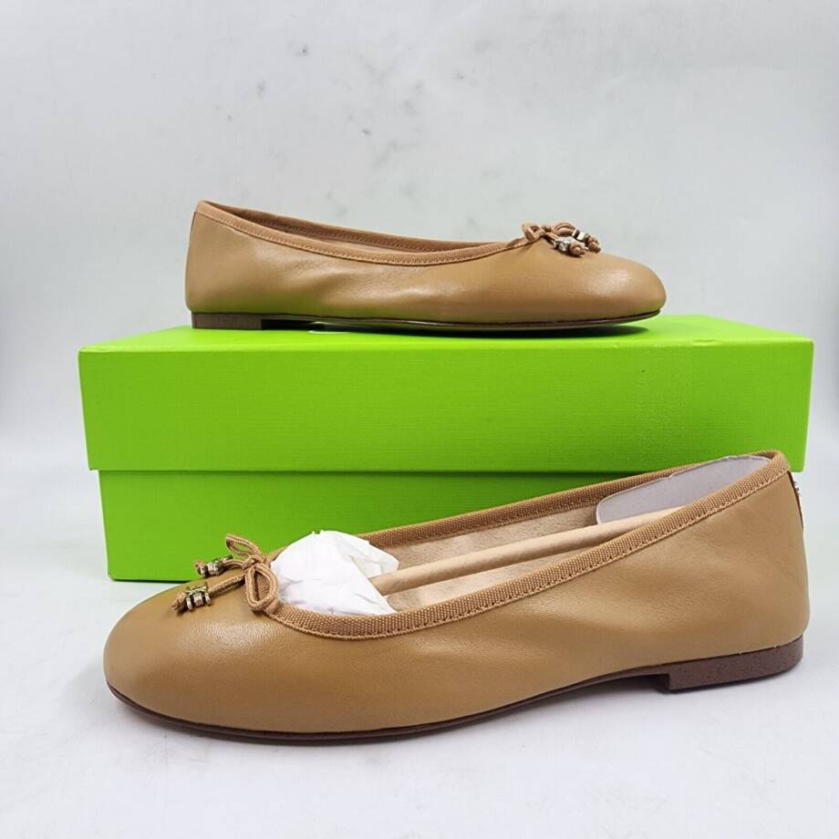 Sam Edelman Felicia Luxe Emblem Bow Ballet Flats Women's 5.5M Tan Leather SlipOn