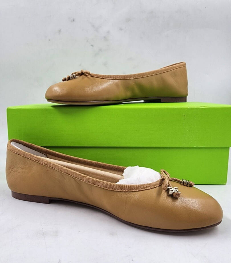 Sam Edelman Felicia Luxe Emblem Bow Ballet Flats Women's 5.5M Tan Leather SlipOn