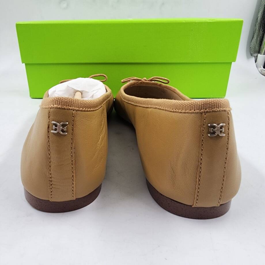 Sam Edelman Felicia Luxe Emblem Bow Ballet Flats Women's 5.5M Tan Leather SlipOn