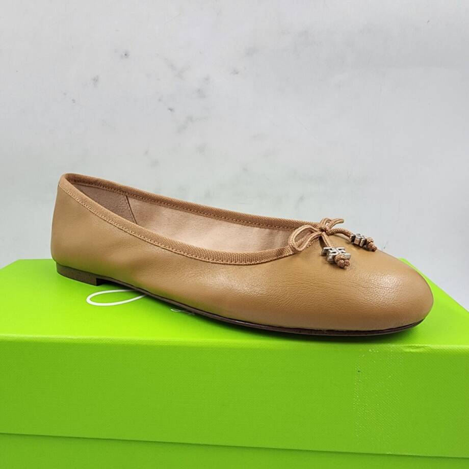 Sam Edelman Felicia Luxe Emblem Bow Ballet Flats Women's 5.5M Tan Leather SlipOn
