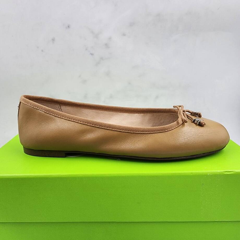 Sam Edelman Felicia Luxe Emblem Bow Ballet Flats Women's 5.5M Tan Leather SlipOn