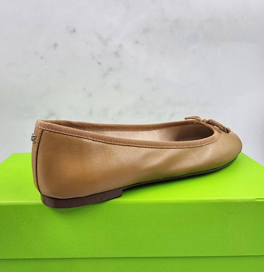 Sam Edelman Felicia Luxe Emblem Bow Ballet Flats Women's 5.5M Tan Leather SlipOn