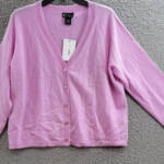 C by Bloomingdale's Cashmere Long Sleeve V-Neck Cardigan Women's L Rose Quartz