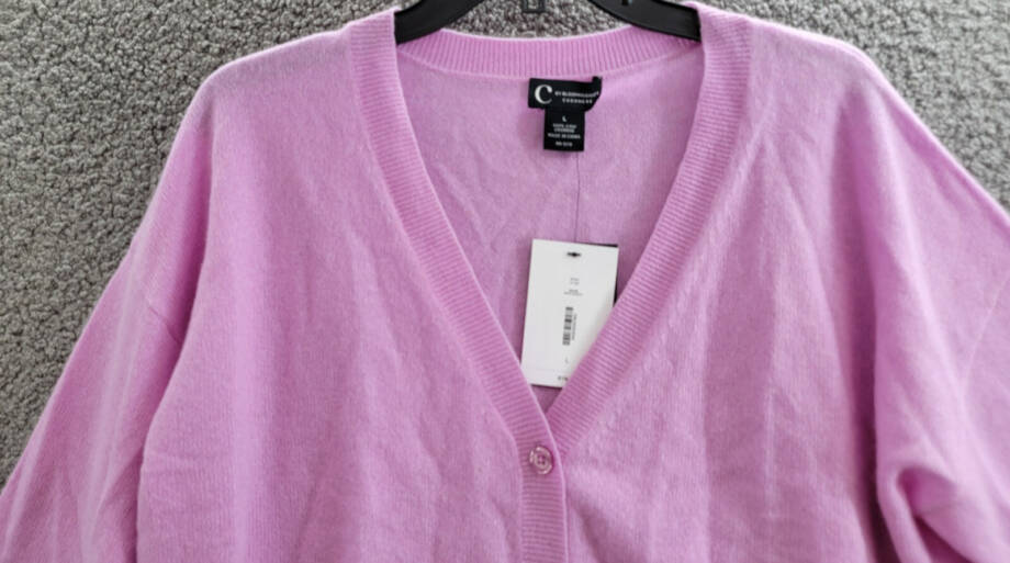 C by Bloomingdale's Cashmere Long Sleeve V-Neck Cardigan Women's L Rose Quartz