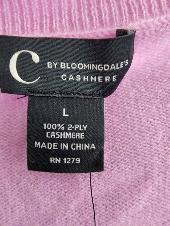 C by Bloomingdale's Cashmere Long Sleeve V-Neck Cardigan Women's L Rose Quartz