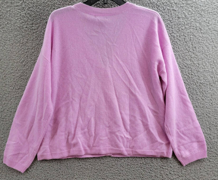 C by Bloomingdale's Cashmere Long Sleeve V-Neck Cardigan Women's L Rose Quartz