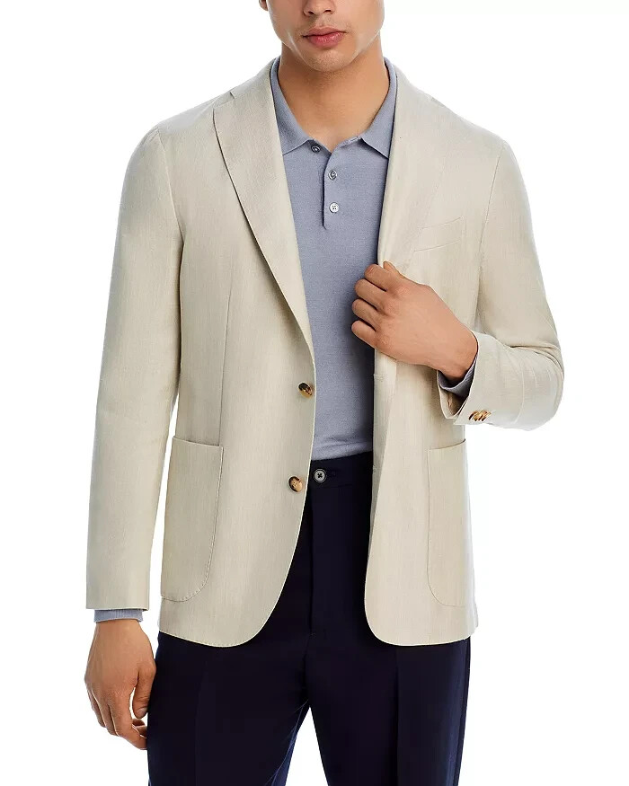 Boglioli Wool Cashmere Silk Blend Slim Fit K. Jacket Men's Natural Pockets 42