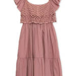 Speechless Crochet Babydoll Dress Big Girls 12 Mauve Straight Neck Short Sleeve