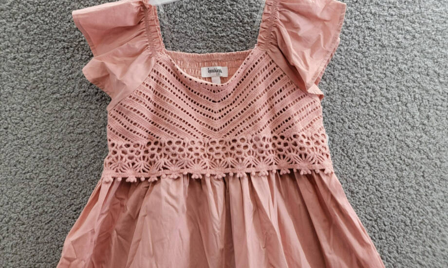 Speechless Crochet Babydoll Dress Big Girls 12 Mauve Straight Neck Short Sleeve