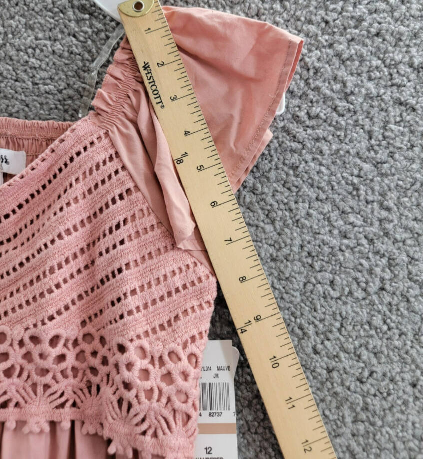Speechless Crochet Babydoll Dress Big Girls 12 Mauve Straight Neck Short Sleeve