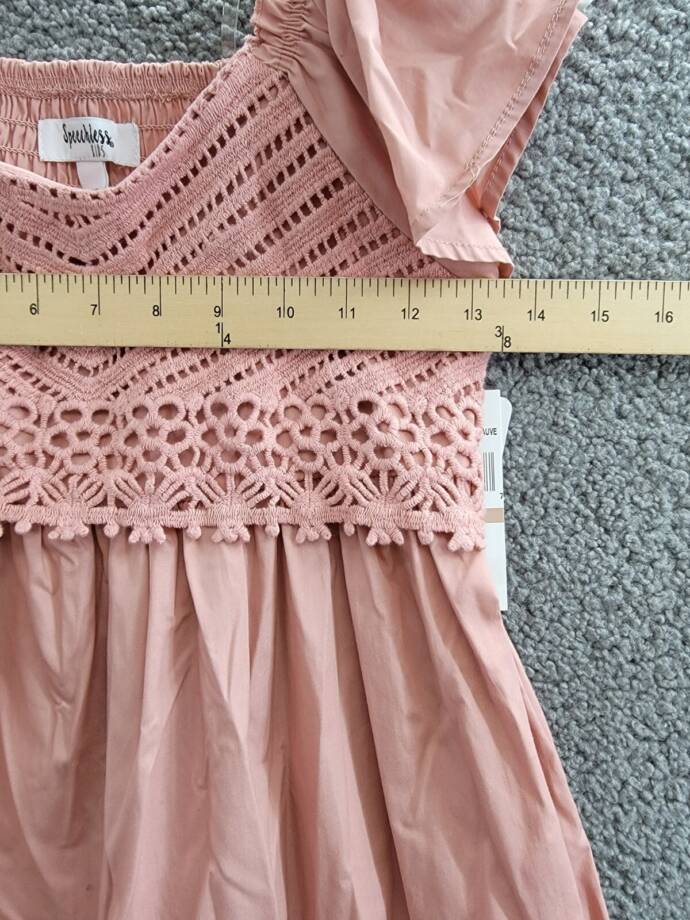 Speechless Crochet Babydoll Dress Big Girls 12 Mauve Straight Neck Short Sleeve