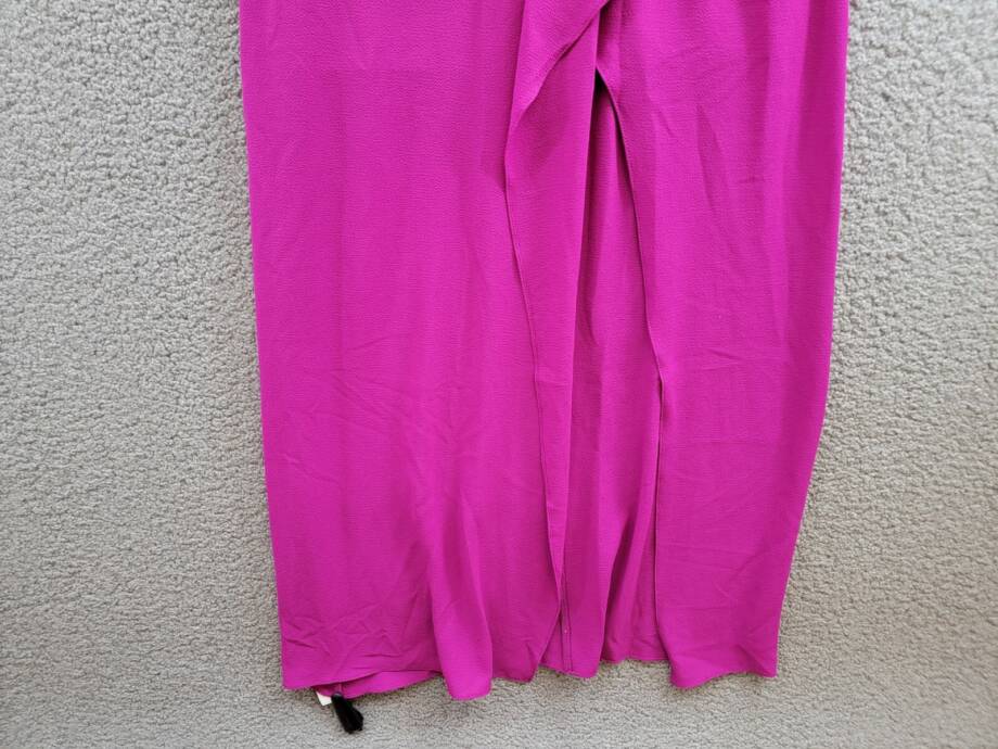 AQUA Asymmetric Overlay Crepe Gown Women's 2 Orchid Front Slit Back Zip Closure