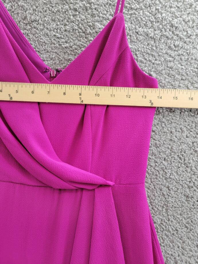 AQUA Asymmetric Overlay Crepe Gown Women's 2 Orchid Front Slit Back Zip Closure
