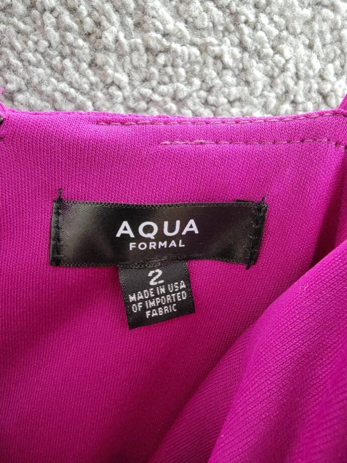 AQUA Asymmetric Overlay Crepe Gown Women's 2 Orchid Front Slit Back Zip Closure