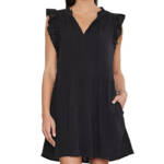 Velvet by Graham & Spencer Grace Ruffle Sleeve Mini Dress Women's XS Black Solid