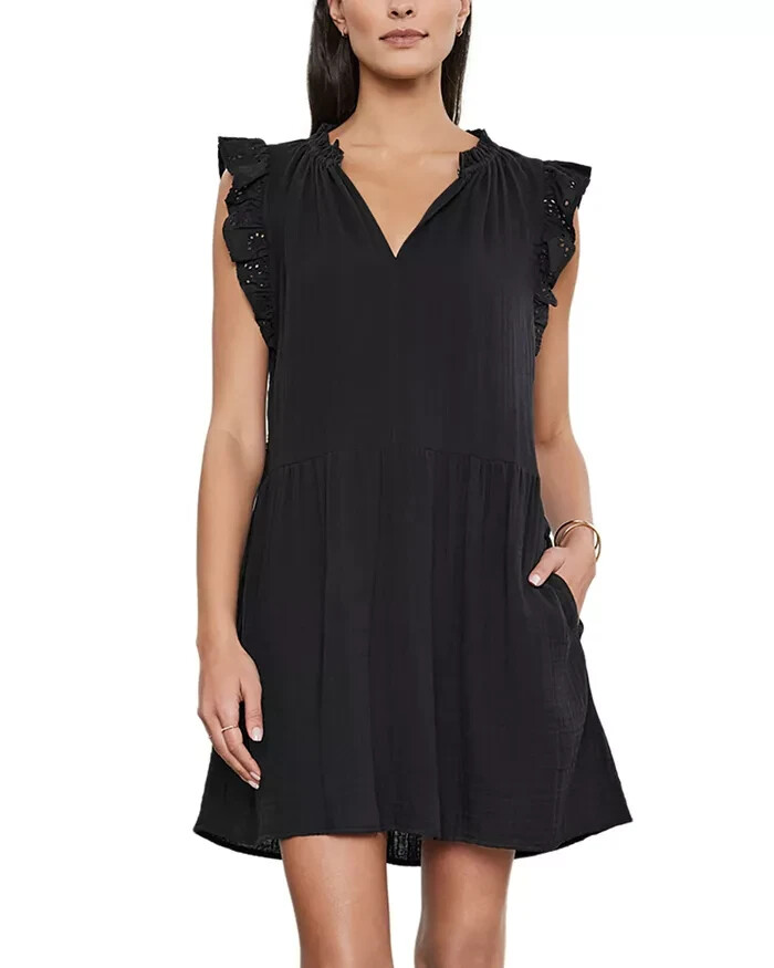 Velvet by Graham & Spencer Grace Ruffle Sleeve Mini Dress Women's XS Black Solid