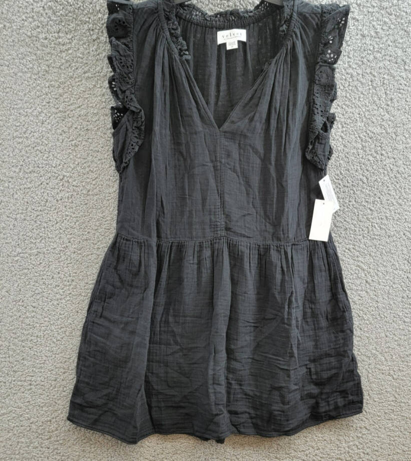 Velvet by Graham & Spencer Grace Ruffle Sleeve Mini Dress Women's XS Black Solid