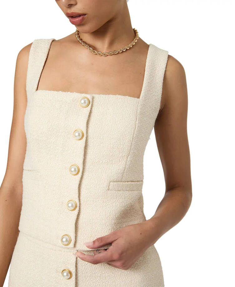 French Connection Structured Woven Button-Front Top Women's 0 Classic Cream