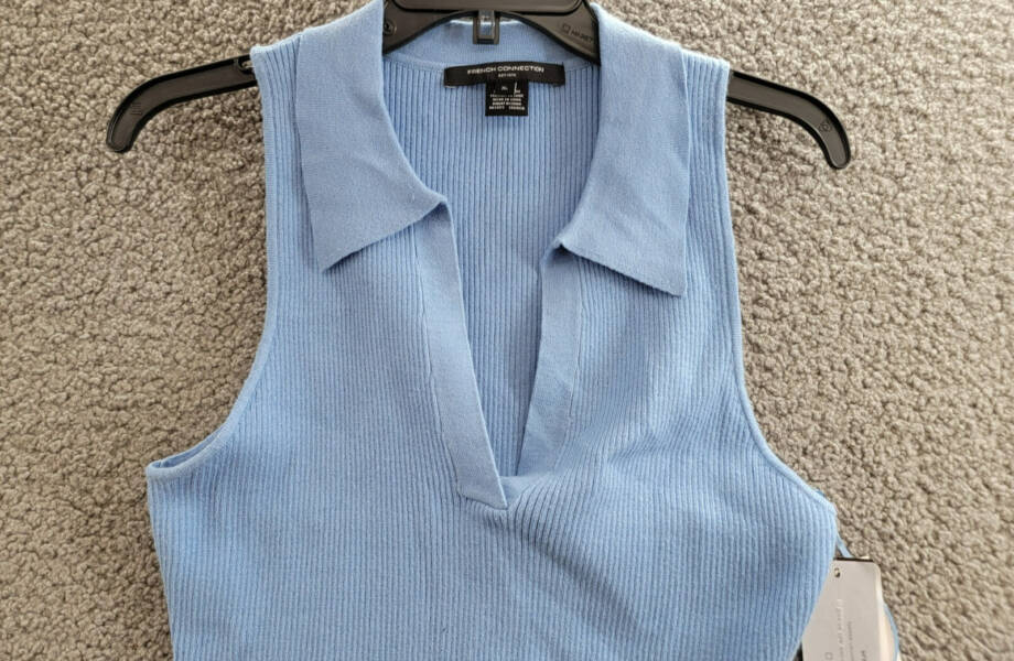 FRENCH CONNECTION Cosysoft V-Neck Knit Tank Top Women's XL Blue Ribbed Pullover