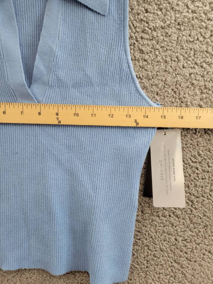 FRENCH CONNECTION Cosysoft V-Neck Knit Tank Top Women's XL Blue Ribbed Pullover