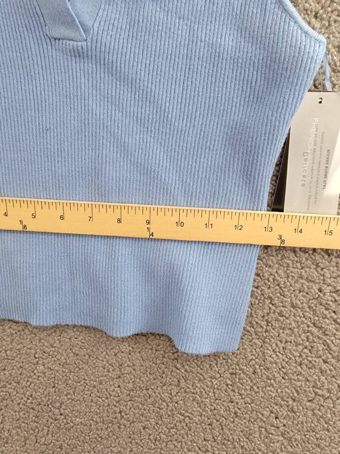 FRENCH CONNECTION Cosysoft V-Neck Knit Tank Top Women's XL Blue Ribbed Pullover