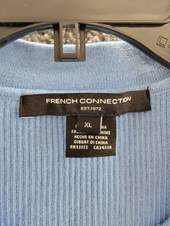 FRENCH CONNECTION Cosysoft V-Neck Knit Tank Top Women's XL Blue Ribbed Pullover