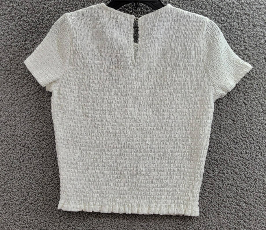 Michael Michael Kors Smocked Crewneck Top Women's M White Button Back Closure