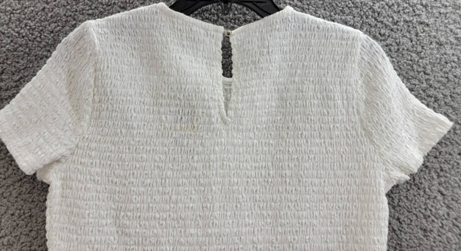 Michael Michael Kors Smocked Crewneck Top Women's M White Button Back Closure
