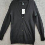 C by Bloomingdale's Cashmere Grandfather Cardigan Women's XS Black V-Neck L/S