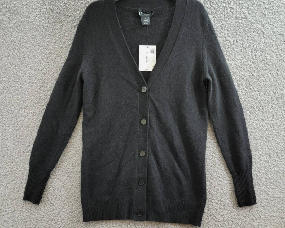 C by Bloomingdale's Cashmere Grandfather Cardigan Women's XS Black V-Neck L/S