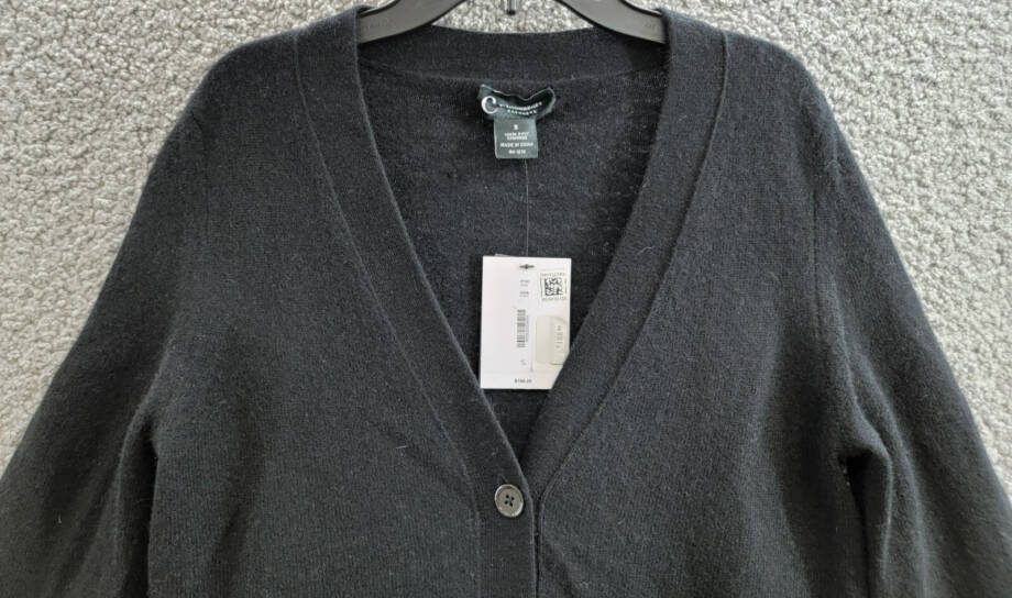 C by Bloomingdale's Cashmere Grandfather Cardigan Women's XS Black V-Neck L/S